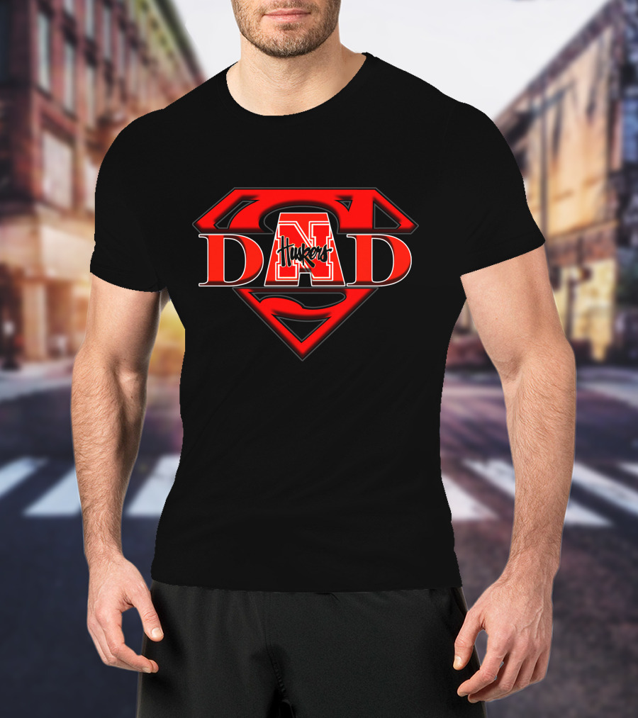 Nebraska Cornhuskers Super Dad Huskers Logo Superman Shield T-Shirt