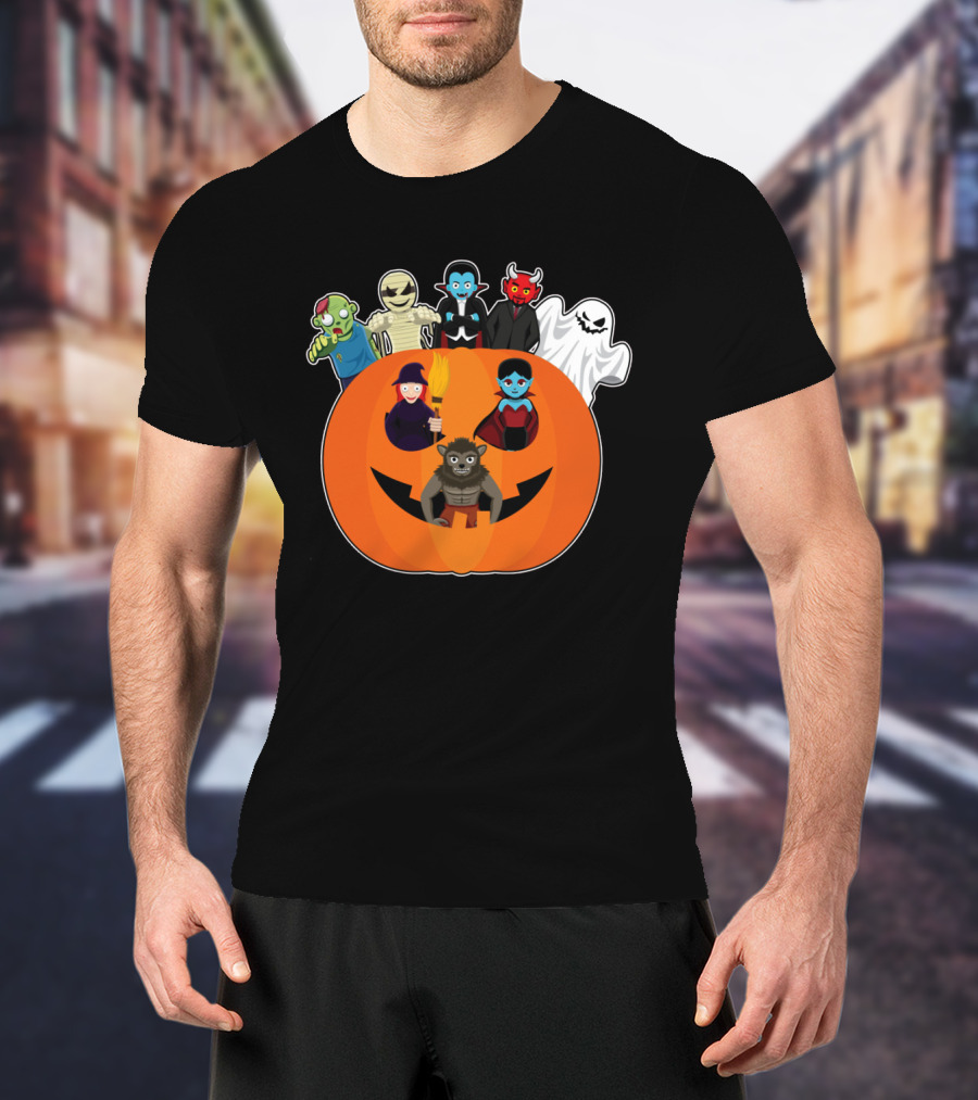 Halloween Vampire Witch Ghost Skull Pumpkin With Devil Wizard Spirits T-Shirt