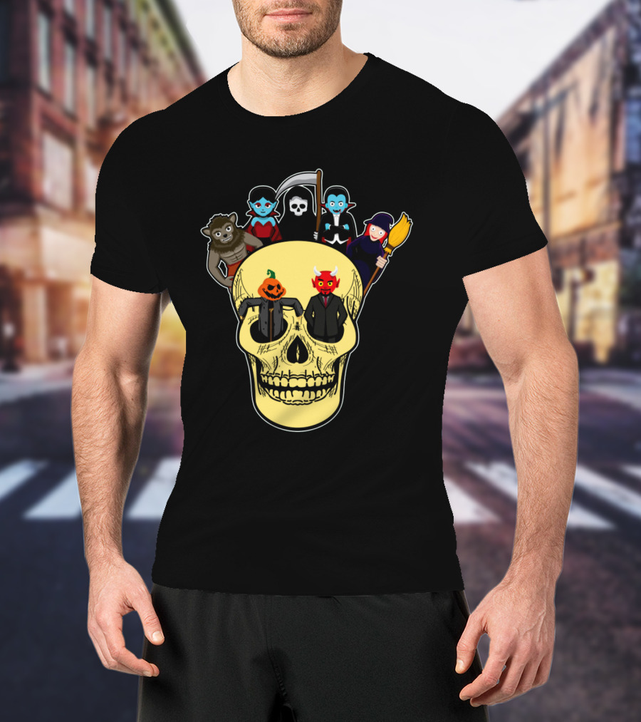 Halloween Skull Werewolf Reaper Vampire Witch Pumpkin Devil T-Shirt