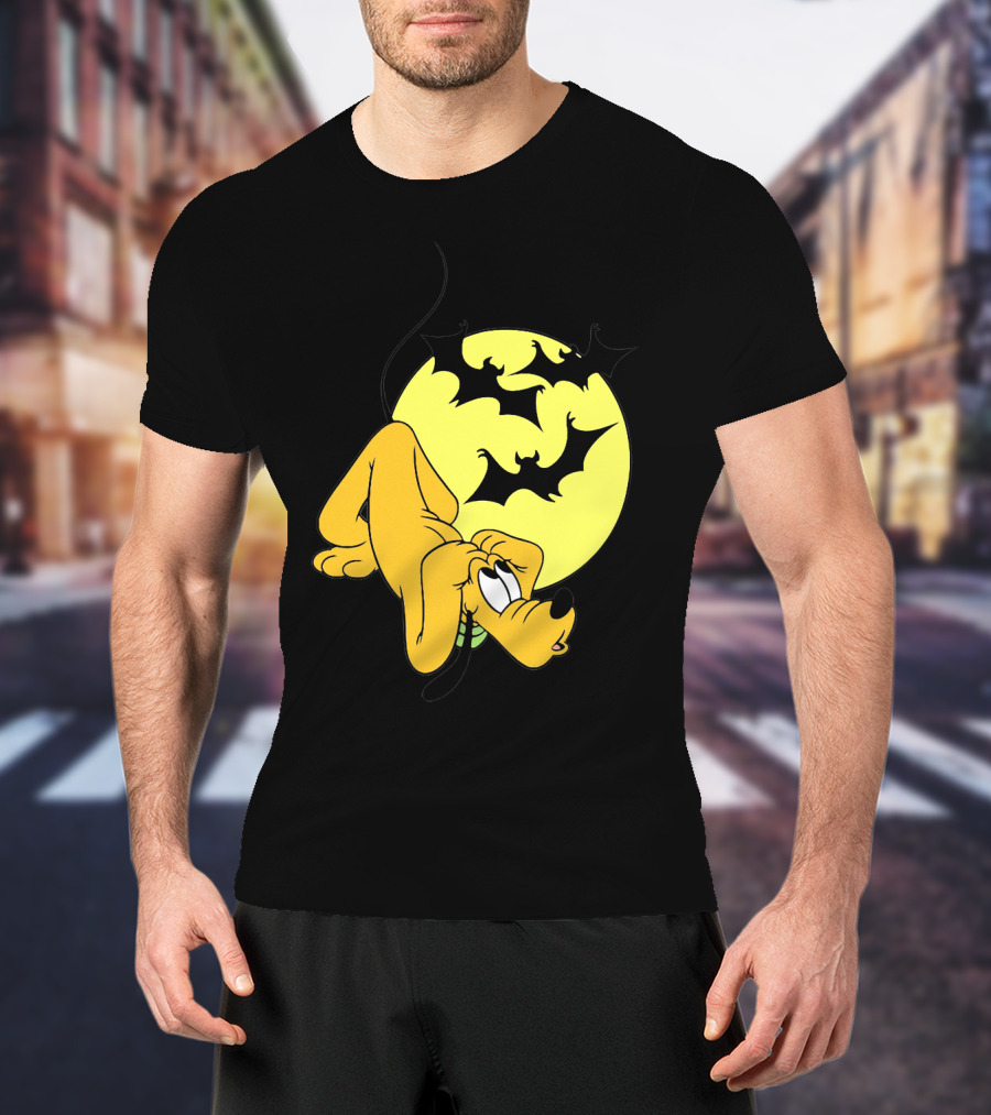 Halloween Moon Spooky Pluto With Bats Mickey Mouse Minnie Mouse Coloring Book T-Shirt