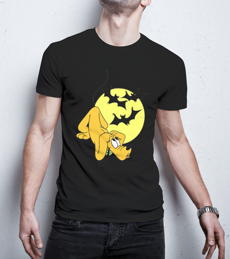 Halloween Moon Spooky Pluto With Bats Mickey Mouse Minnie Mouse Coloring Book T-Shirt