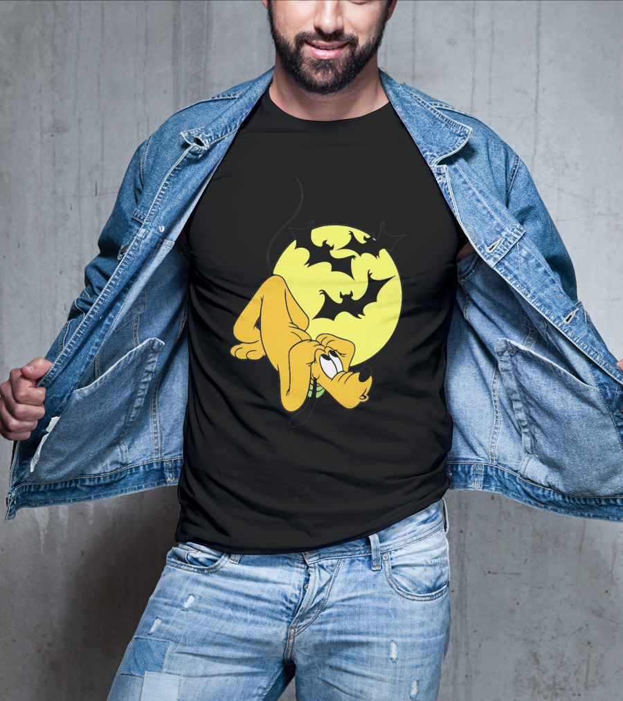 Halloween Moon Spooky Pluto With Bats Mickey Mouse Minnie Mouse Coloring Book T-Shirt
