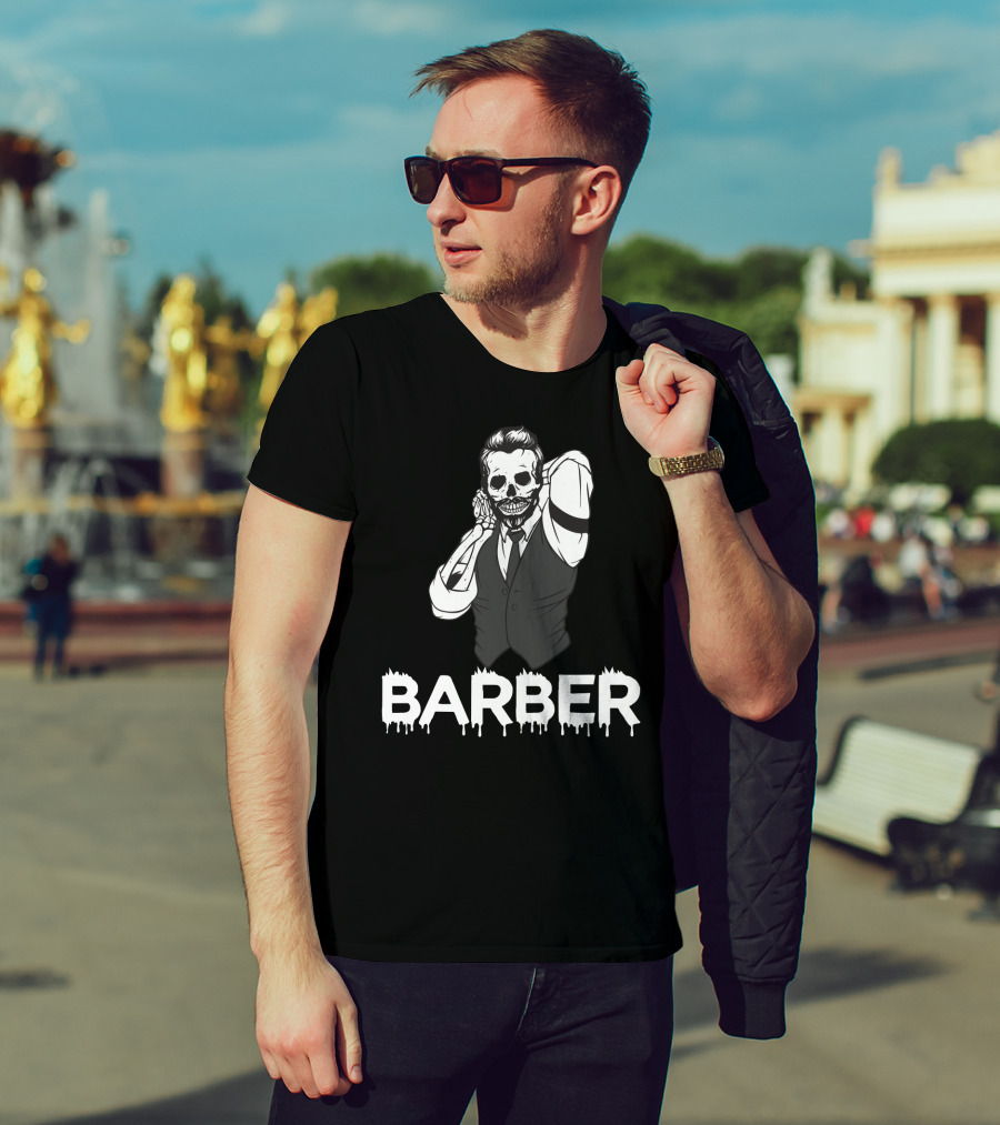 Halloween Barber Skeleton Hairstylist T-Shirt