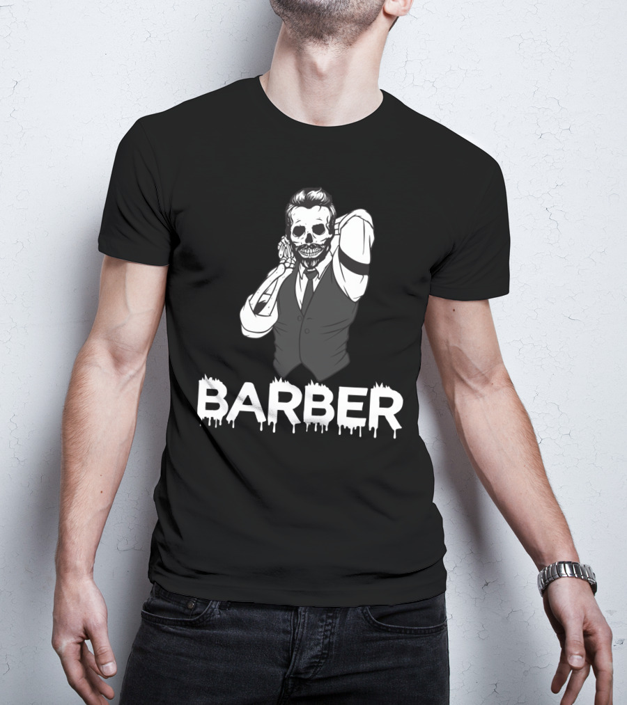 Halloween Barber Skeleton Hairstylist T-Shirt