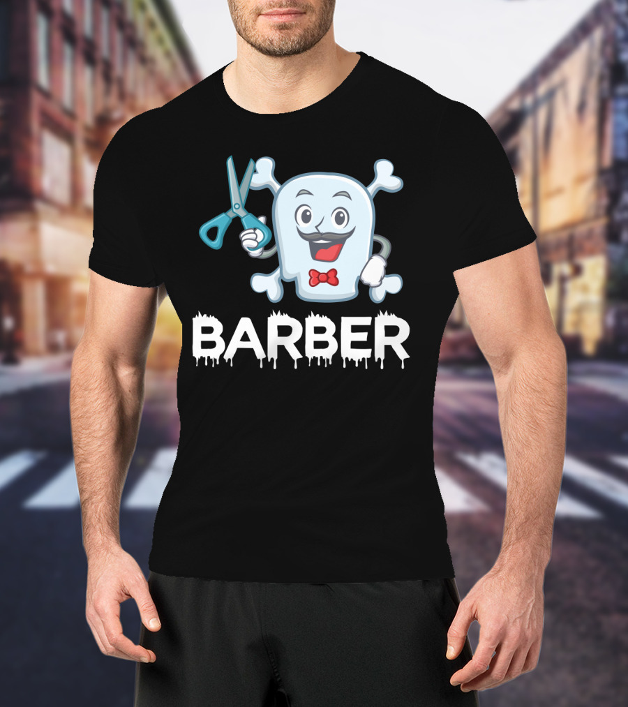 Barber Halloween Ghost With Scissors And Bow Tie T-Shirt