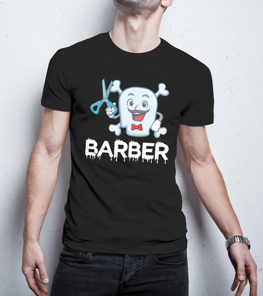Barber Halloween Ghost With Scissors And Bow Tie T-Shirt