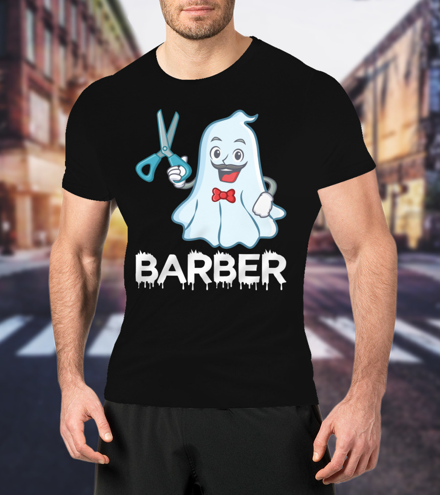 Halloween Ghost Barber Hairstylist Scissors Spirited T-Shirt