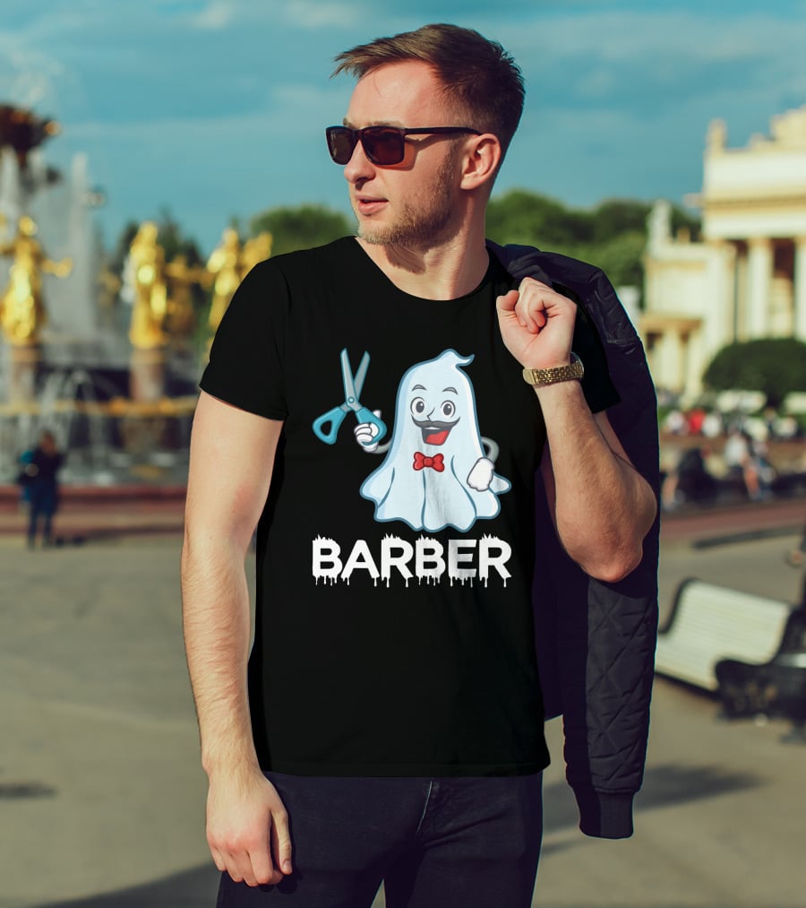 Halloween Ghost Barber Hairstylist Scissors Spirited T-Shirt