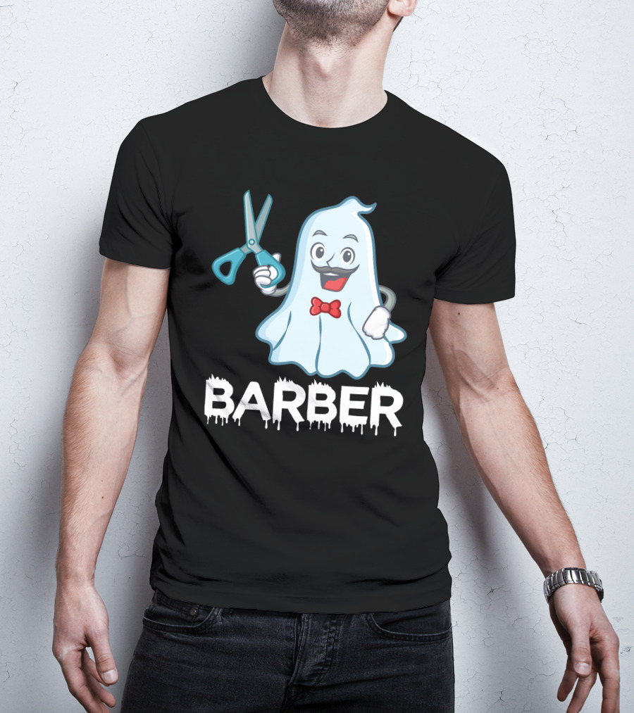 Halloween Ghost Barber Hairstylist Scissors Spirited T-Shirt