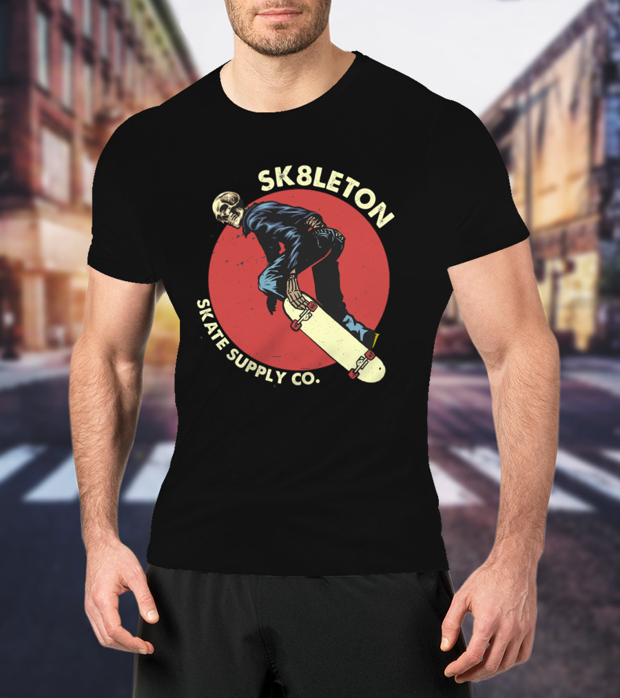 SK8leton Skate Supply Co Halloween Skateboard Skeleton Skater T-Shirt