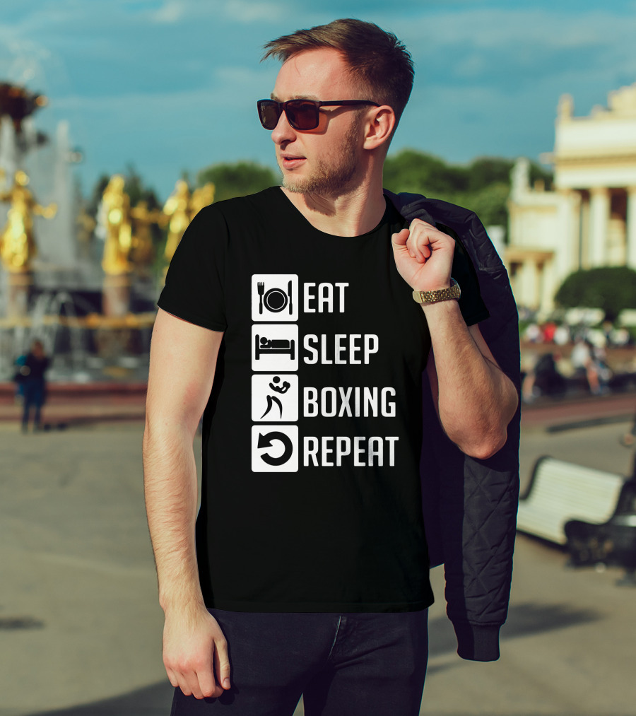 EAT SLEEP BOXING REPEAT Lifestyle Routine Iconic Symbols T-Shirt