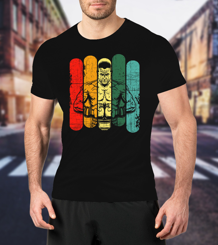 Retro Boxing Champion With Bold Multicolor Stripes T-Shirt