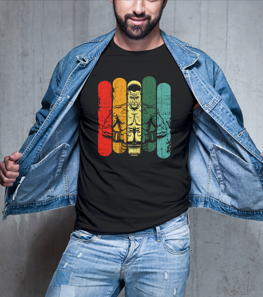Retro Boxing Champion With Bold Multicolor Stripes T-Shirt