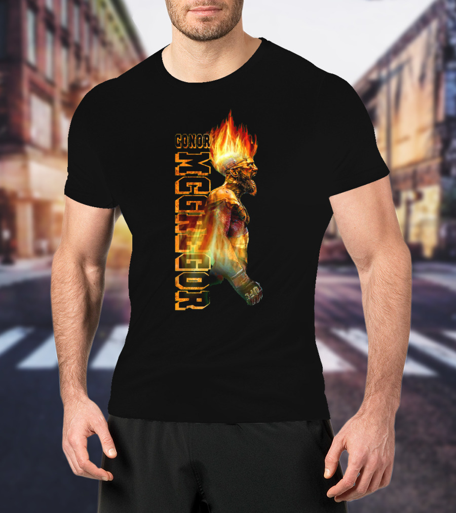Conor McGregor Fiery Profile MMA Icon With Burning Flame Hair T-Shirt