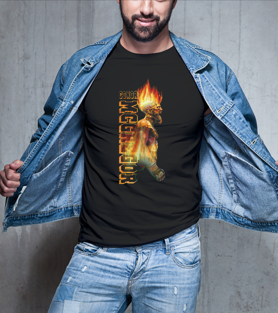 Conor McGregor Fiery Profile MMA Icon With Burning Flame Hair T-Shirt
