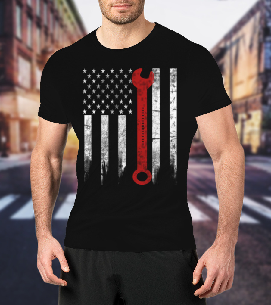American Flag Wrench Engineer T-Shirt