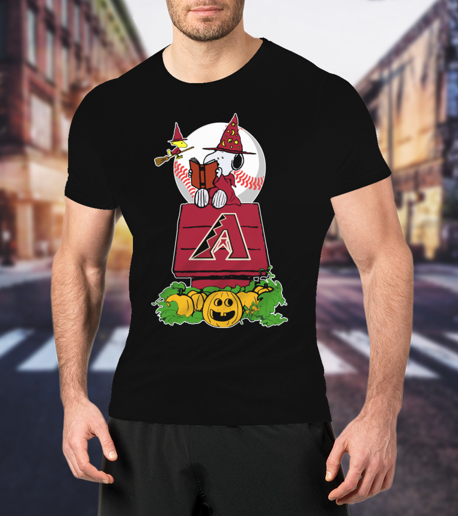 Snoopy Halloween Arizona Diamondbacks Pumpkin Scene T-Shirt