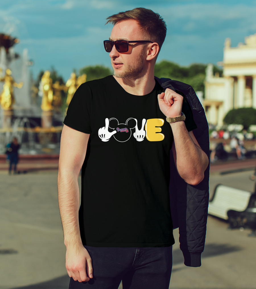 Braves Love With Mickey Mouse Icon And Gloves T-Shirt