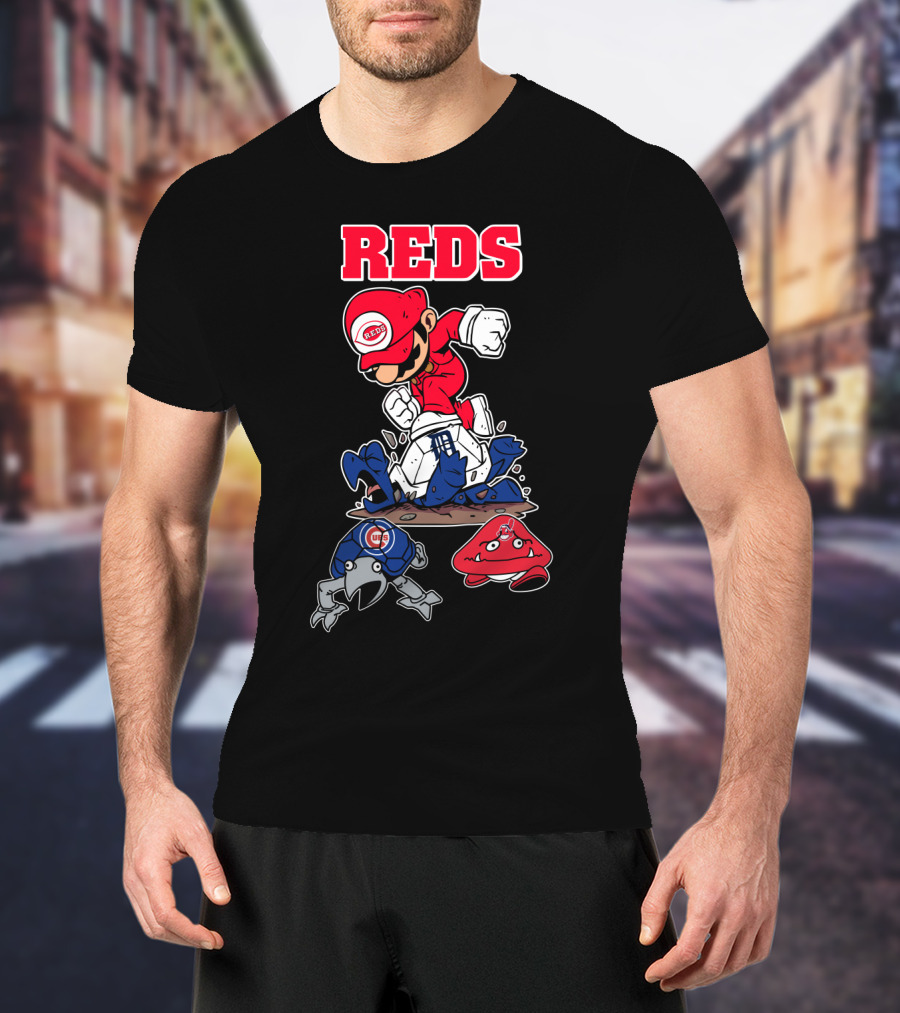 Reds Cincinnati Baseball Super Mario Style Crossover T-Shirt