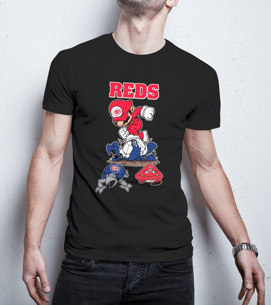Reds Cincinnati Baseball Super Mario Style Crossover T-Shirt