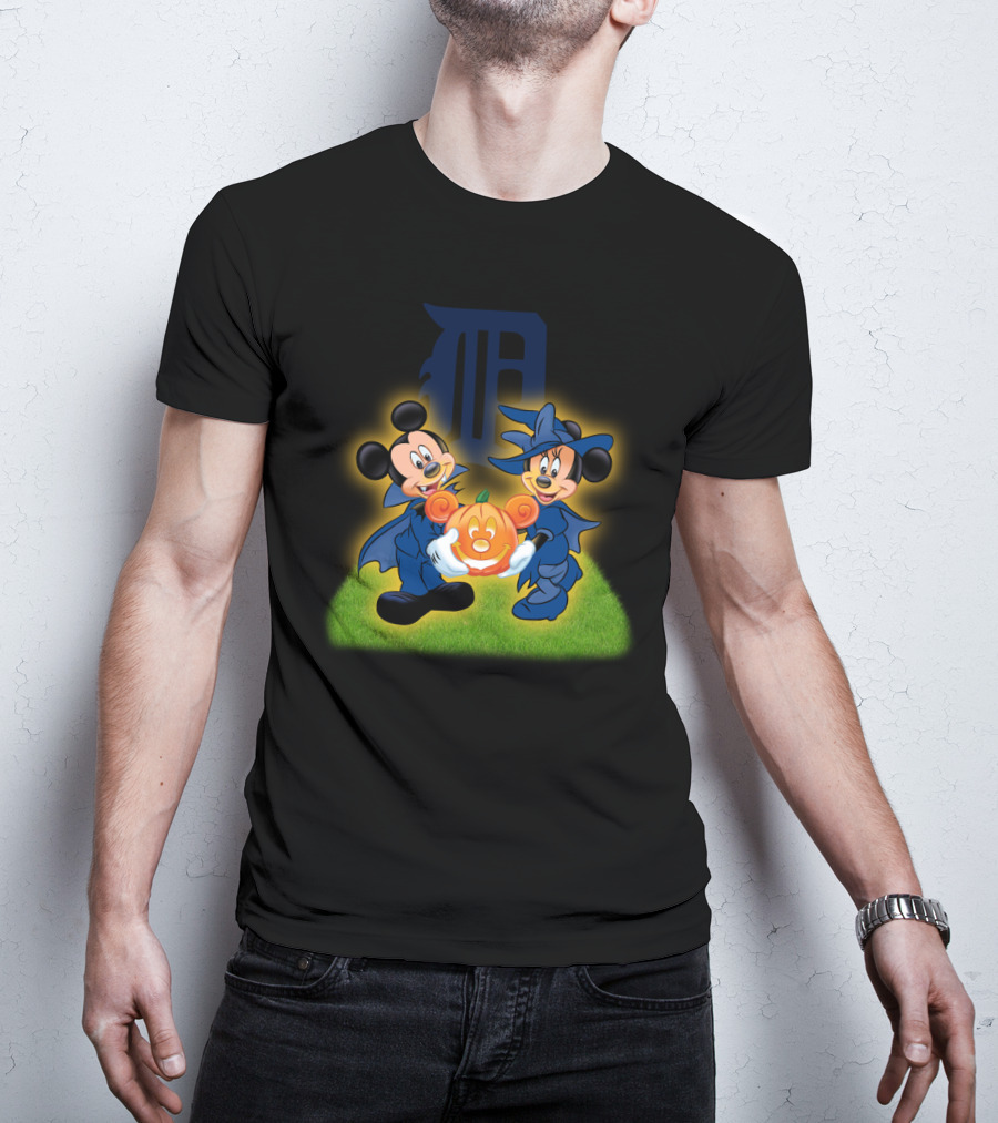 Halloween Detroit Tigers Mickey And Minnie Pumpkin T-Shirt