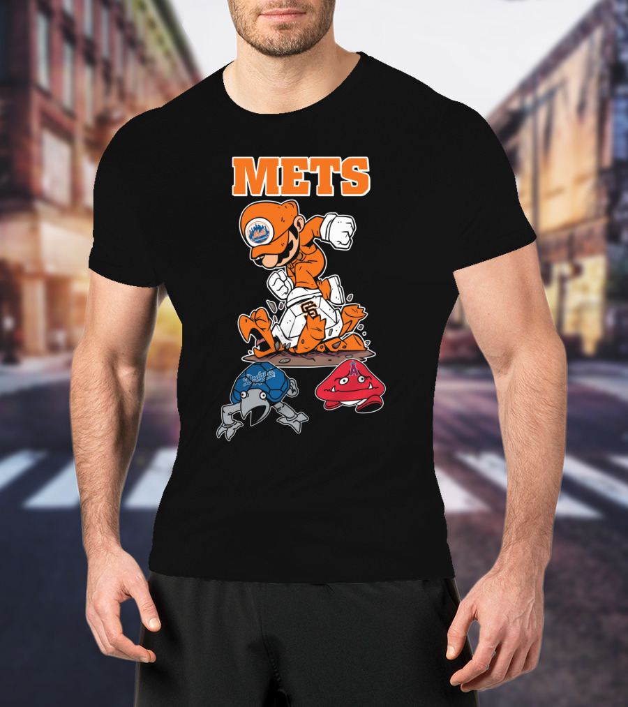 Mets Mario Baseball Crossover With Capsule And Sf Giants Goomba T-Shirt