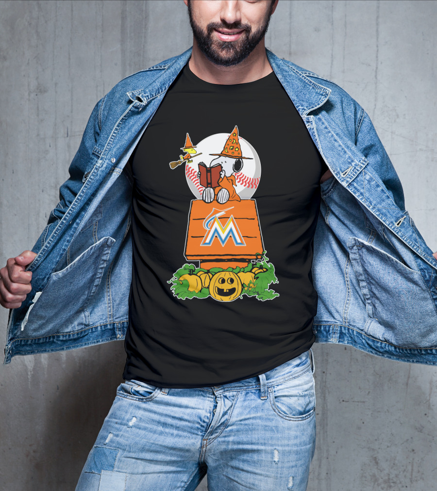 Miami Marlins Halloween Baseball Snoopy Pumpkin T-Shirt