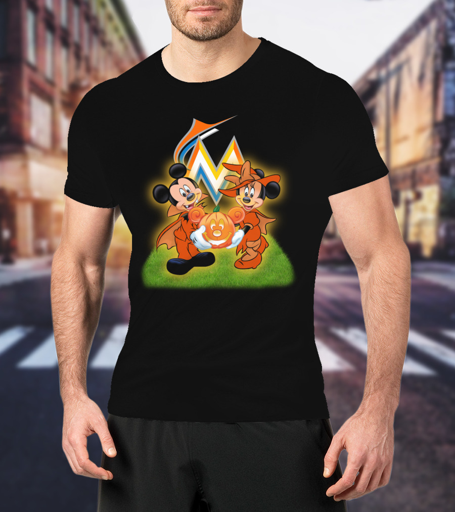 Halloween Miami Marlins Mickey And Minnie With Pumpkin T-Shirt