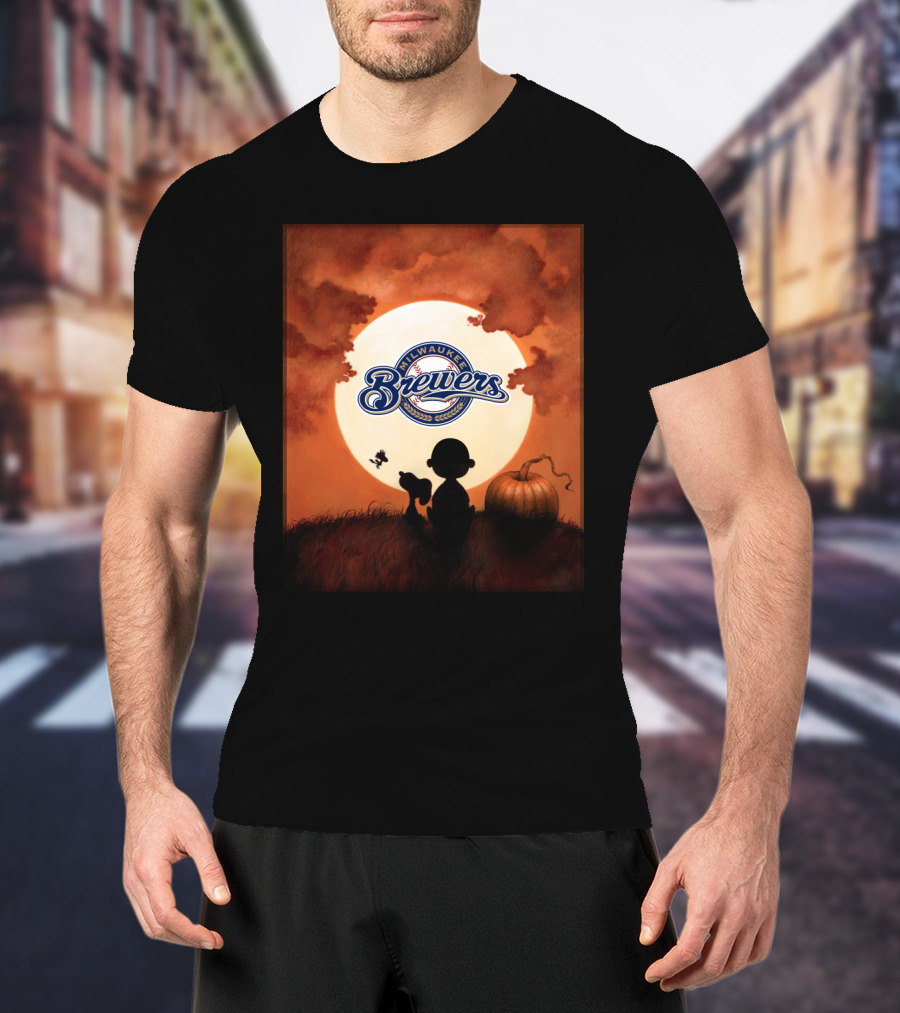Milwaukee Brewers Halloween Full Moon Pumpkin Scene T-Shirt