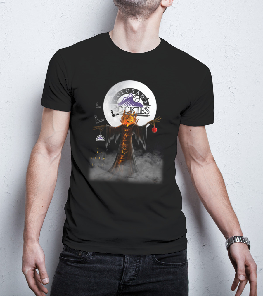 Colorado Rockies Halloween Pumpkin Moon Bats Castle Spooky Shadows T-Shirt