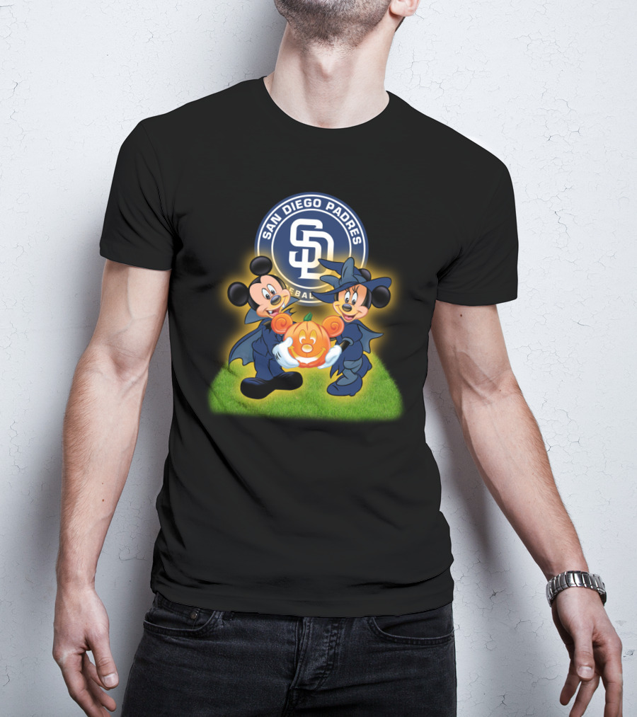 San Diego Padres Halloween Baseball Mickey Minnie Pumpkin T-Shirt