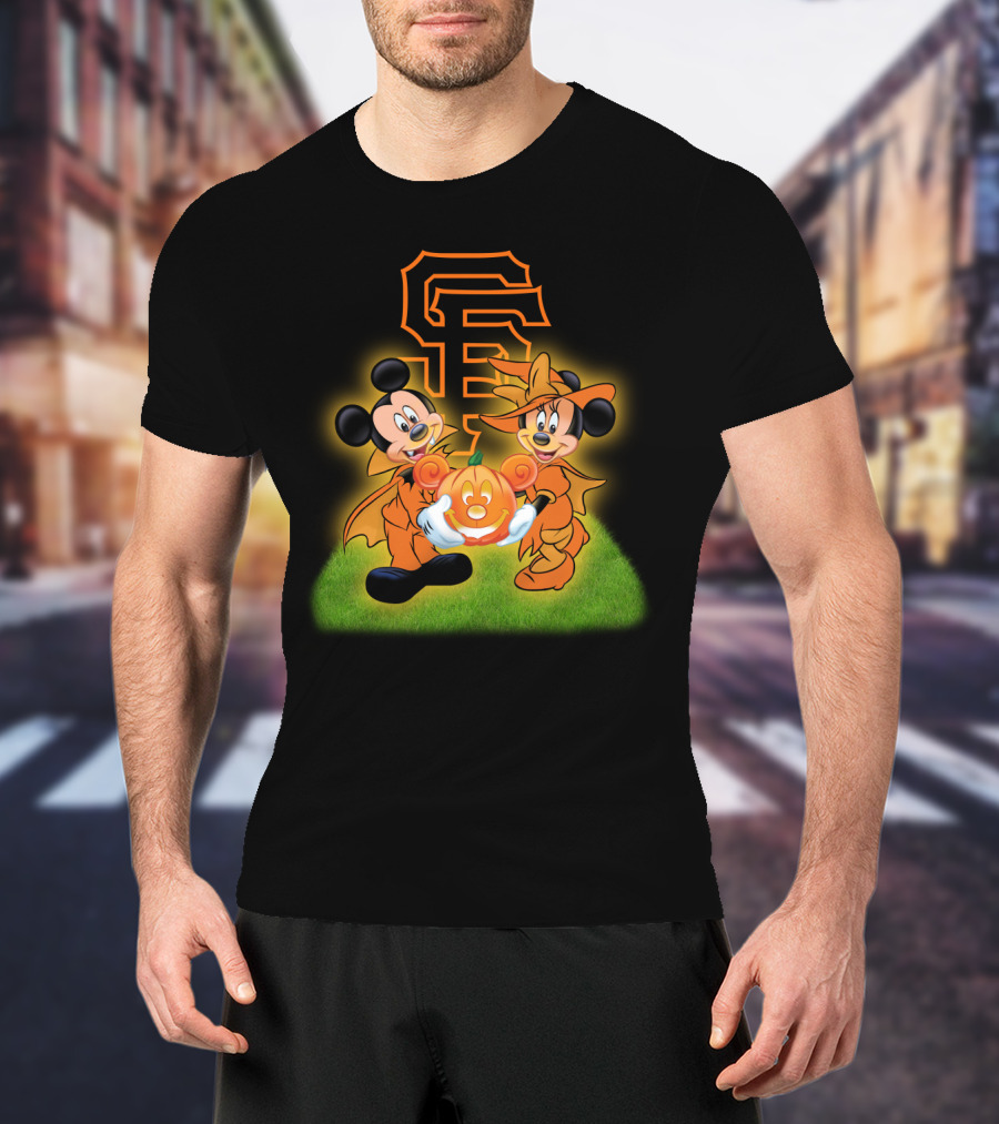 Sf Giants Halloween Mickey And Minnie With Pumpkin T-Shirt
