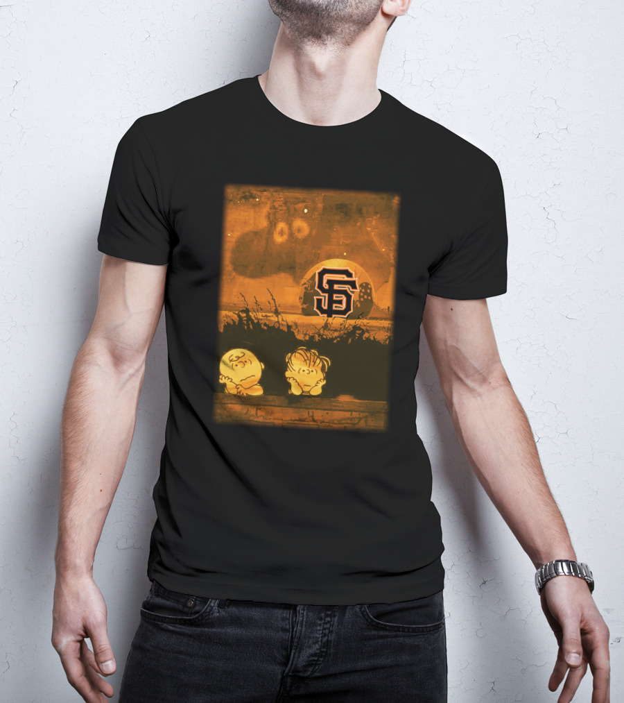 Halloween Sf Giants Peanuts Orange Night Scene T-Shirt