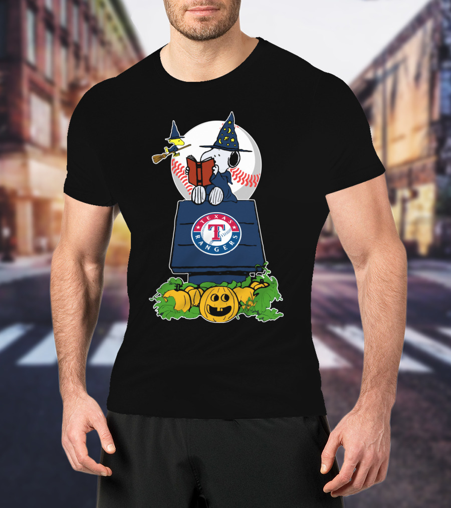 Texas Rangers Snoopy Halloween Pumpkins Magic Scene T-Shirt