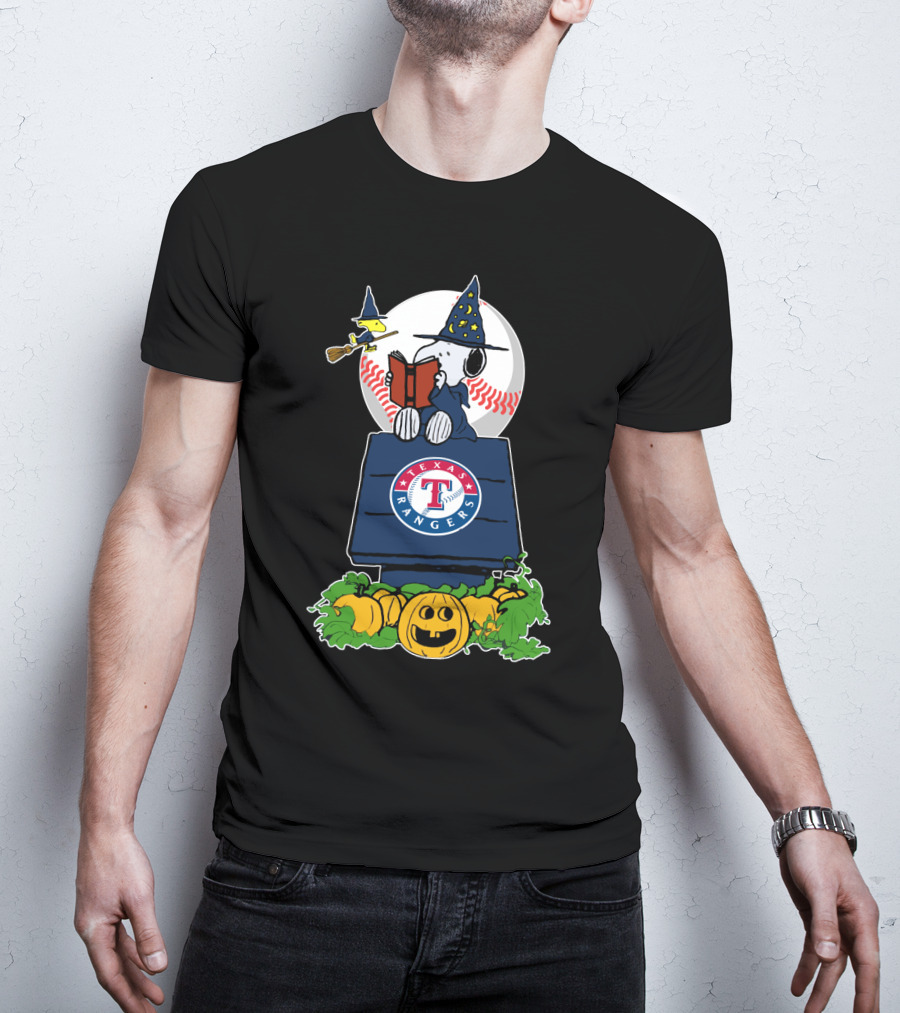 Texas Rangers Snoopy Halloween Pumpkins Magic Scene T-Shirt