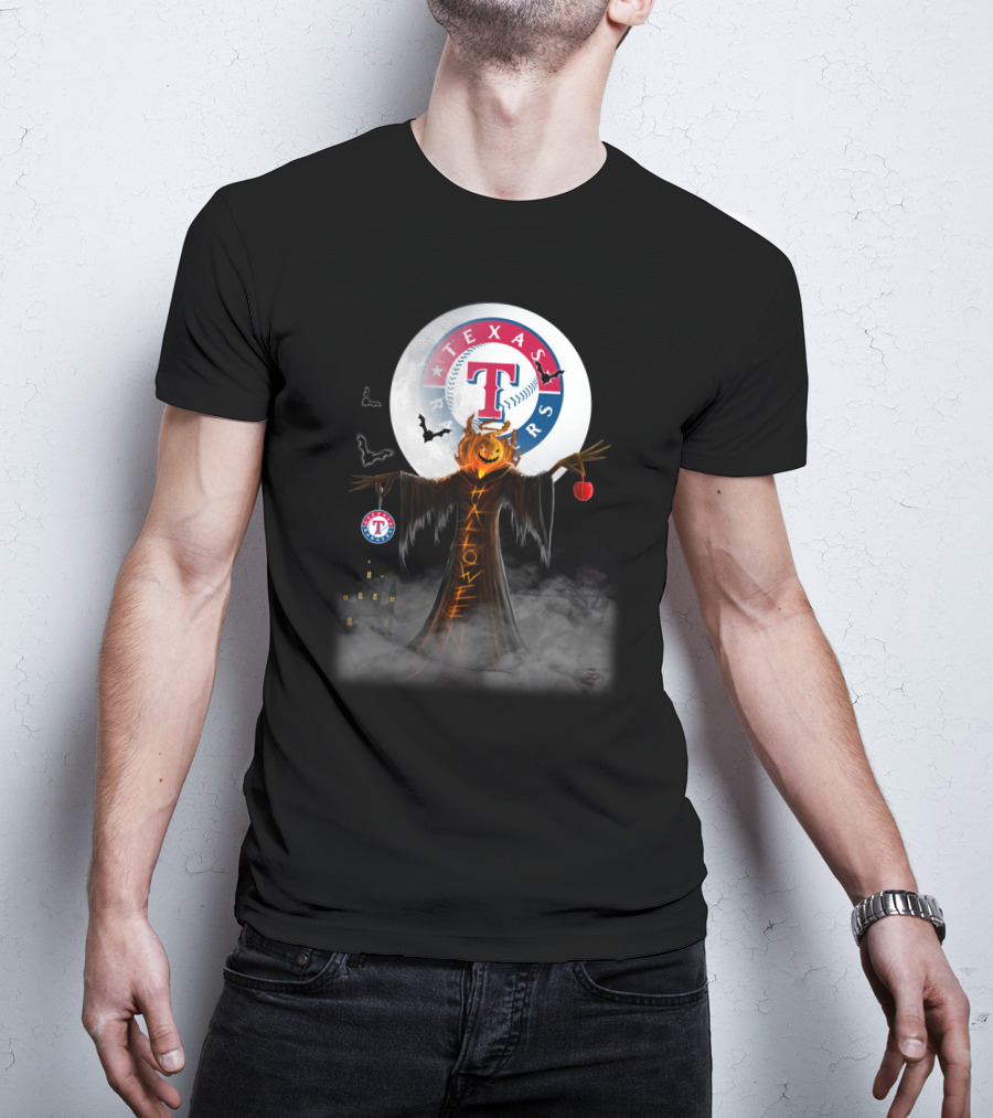 Texas Rangers Halloween Pumpkin Moon Bats T-Shirt