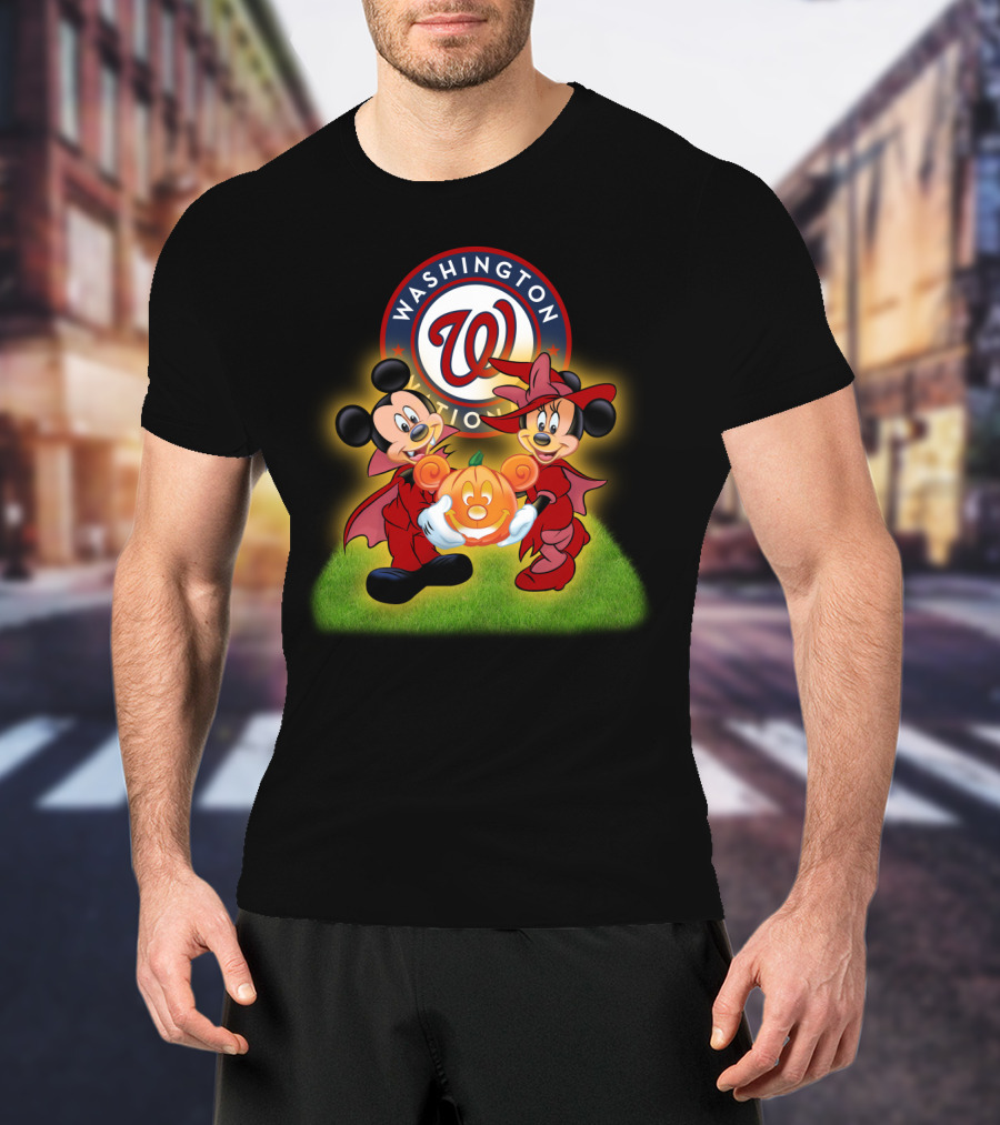 Washington Nationals Halloween Mickey And Minnie With Pumpkin T-Shirt