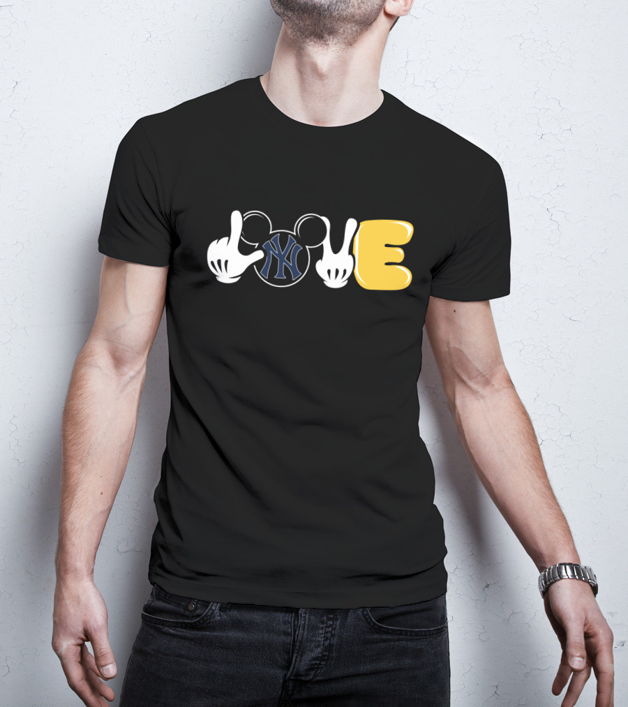 Love Yankees Mickey Mouse Mlb Hands T-Shirt