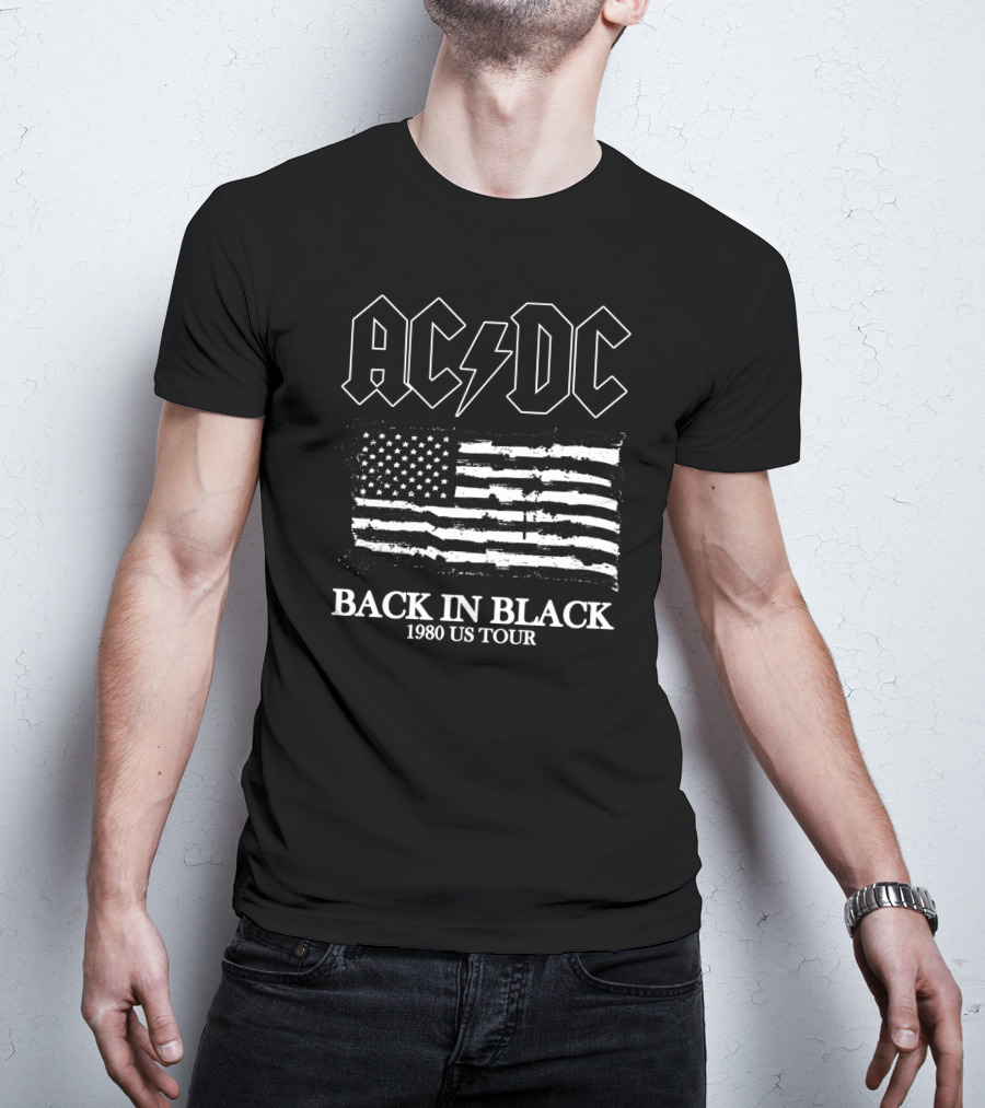 Acdc Back In Black 1980 Us Tour American Flag T-Shirt