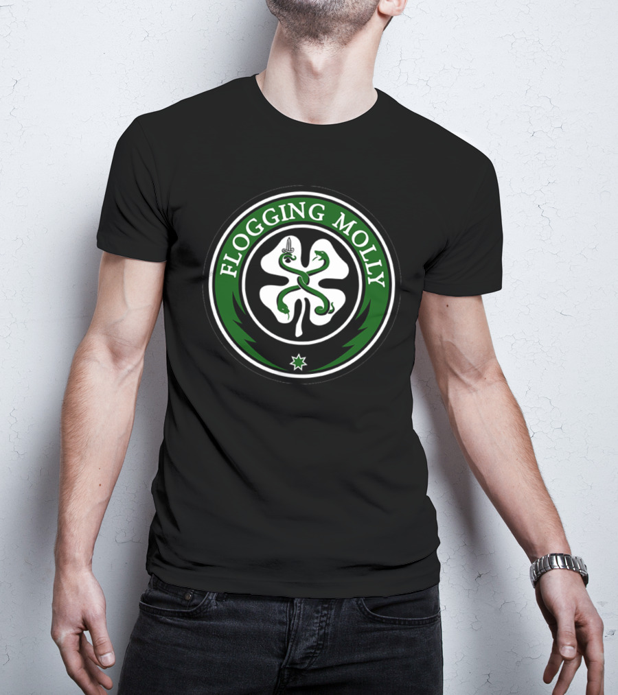 Flogging Molly Clover Emblem With Snake And Sword T-Shirt