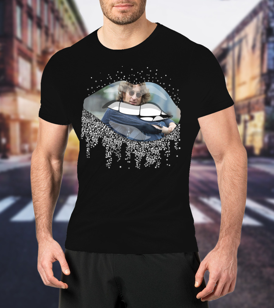 John Lennon Iconic Sunglasses And Lips With Glittering Detail T-Shirt