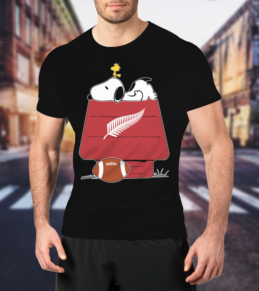 Snoopy Woodstock All Blacks Rugby Fern Football House T-Shirt