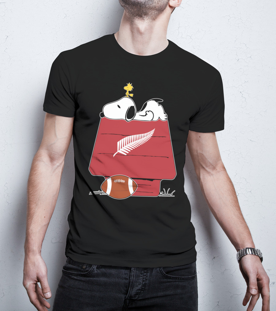 Snoopy Woodstock All Blacks Rugby Fern Football House T-Shirt