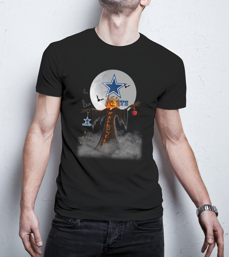 Halloween Dallas Cowboys Pumpkin Star Logo Bats Moon House T-Shirt