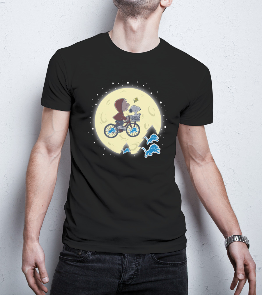 Halloween Detroit Lions Moonlit Bicycle Ride Peanuts Crossover T-Shirt