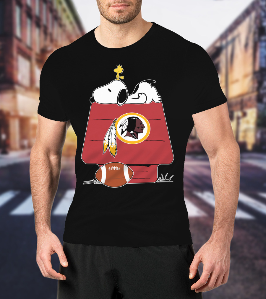 Snoopy And Woodstock With Washington Redskins Iconic Logo Football T-Shirt