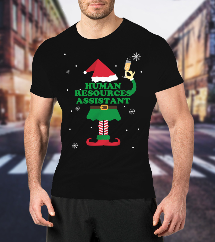Human Resources Assistant Elf Holding Champagne T-Shirt