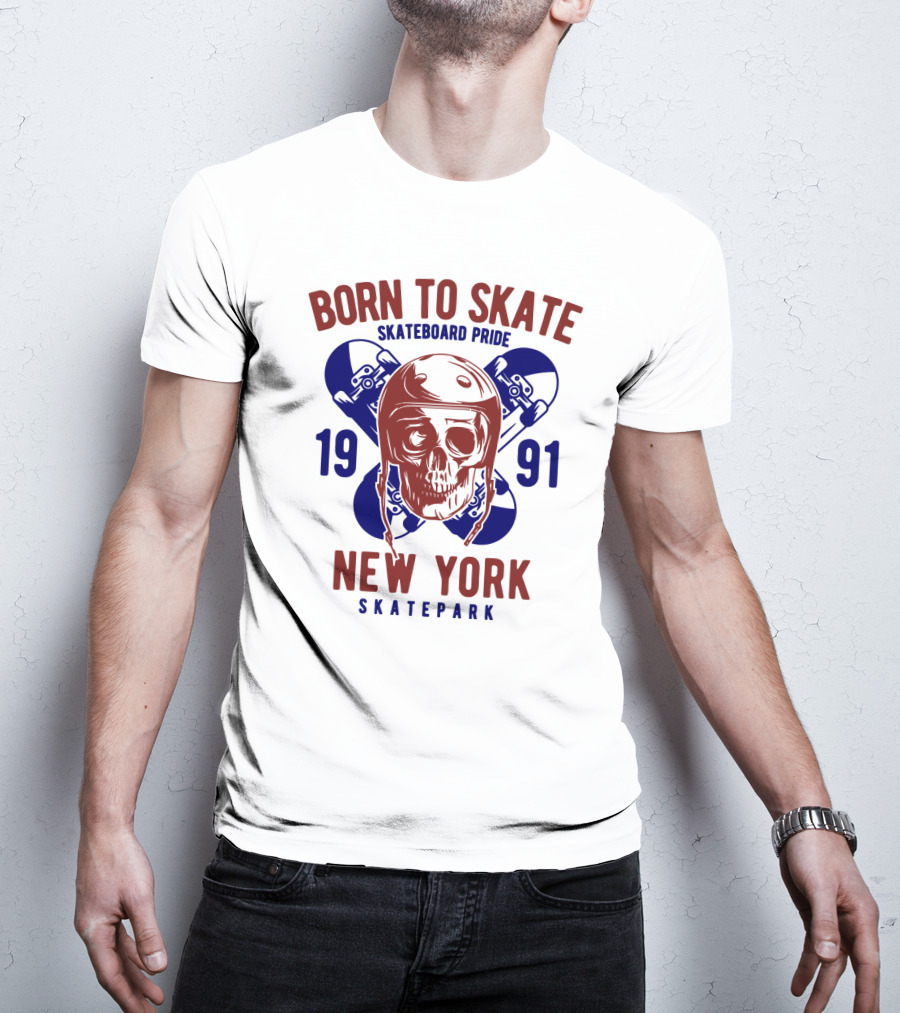 Born To Skate New York Skatepark 1991 Skull Skateboard Pride T-Shirt