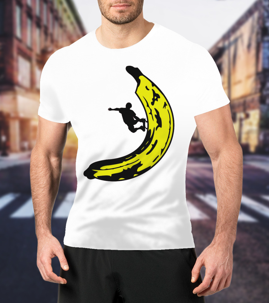 Banana Shaped Skateboard Ramp With Silhouette Skater Jumping T-Shirt
