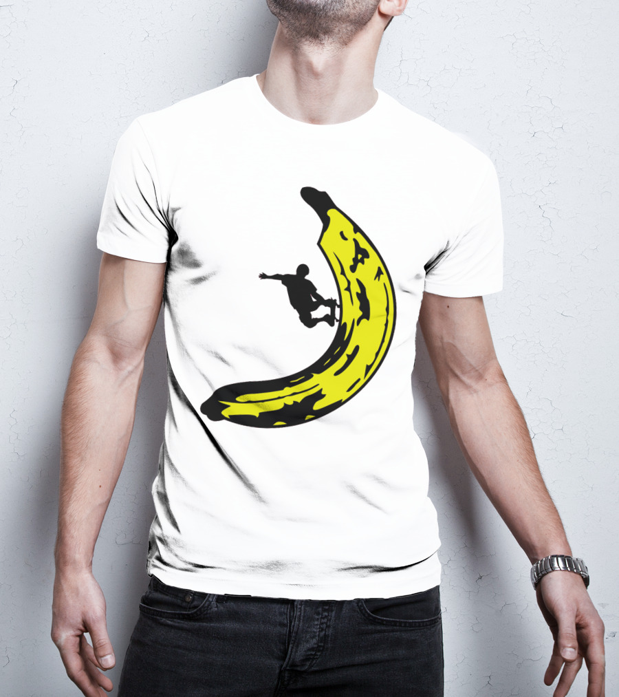 Banana Shaped Skateboard Ramp With Silhouette Skater Jumping T-Shirt